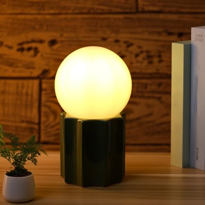 Modern Ceramics Table Lamp Green Ceramic Base White Jade Round Ball Glass Accent Table Lamp Living Room Bedroom Bedside Nightstand House Office Home Reading - color: Green Ceramic