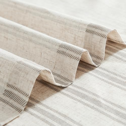 jinchan Linen Striped Tier Curtains for Kitchen Windows Farmhouse - color: Striped Grey | on Beige, size: 26"W x 24"L (Pack of 2)