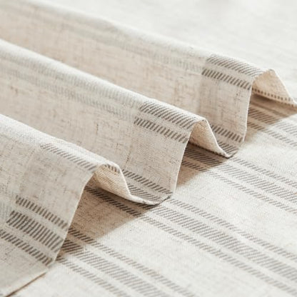 jinchan Linen Striped Tier Curtains for Kitchen Windows Farmhouse - color: Striped Grey | on Beige, size: 26"W x 24"L (Pack of 2)