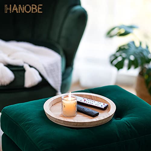 Hanobe DIY 장식 접시용 미완성 원형 나무 공예 트레이 - color: 천연 목재.