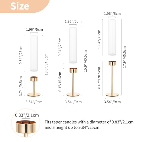 NUPTIO Hurricane Candle Holder for Candlestick, 6 Pcs Gold Candle Holders - color: Gold - Clear, size: 6pcs