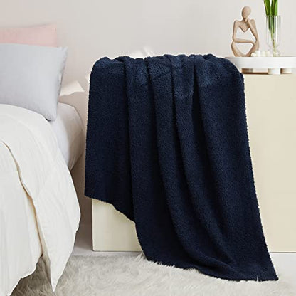 CYMULA Super Soft Knit Throw Blanket Twin Size Navy-Lightweight Plush Fuzzy Fluffy Warm Cozy Blankets and Throws for Sofa Bed All Season Use, 60x80 inches - color: Navy, size: Twin(60"x80")