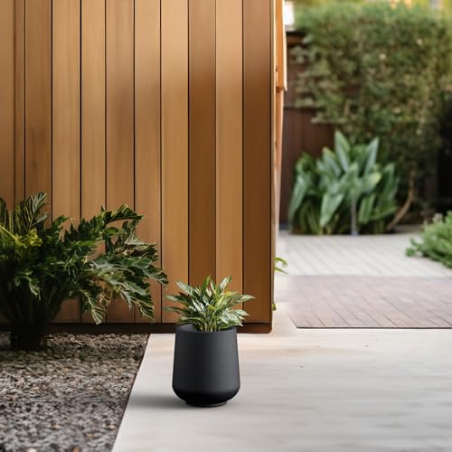 Kante Small Round Curved Black Concrete Planter 9.4" Dia, Outdoor - color: Black, size: 8.2" D