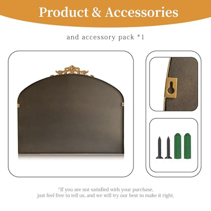 BAODANFU Baroque Arched Wall Mirror Entryway, Gold Vanity Mirror Decorative - size: 30"L x 36"W