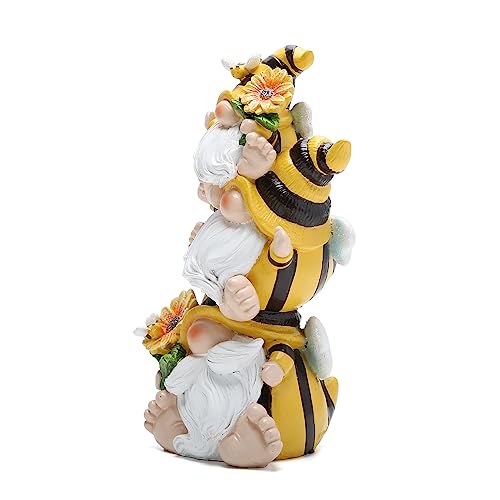 Hodao Stacked Bee Gnome Figurine Resin Sunflower Farmhouse Decor Indoor - style: Stacked Bee Gnome