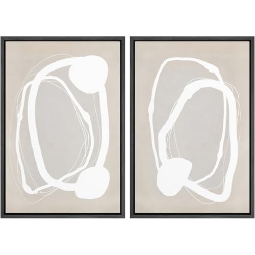SIGNWIN Framed Canvas Print Wall Art Set Pastel Tan Circle Ring Collage Abstract Shapes Cozy Neutral Modern Art Decorative Nordic Multicolor for Living Room, Bedroom, Office - 16"x24"x2 Black - color: A16-2204-m36, size: 16"x24"x2 Panels Black