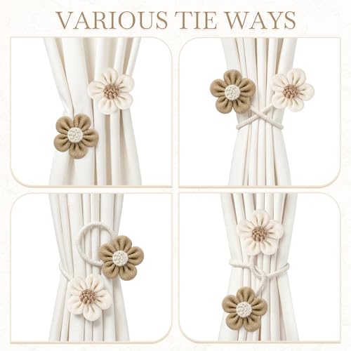 VIS'V Curtain Tiebacks, Boho Curtain Holdbacks, Cream and Khaki, 2 Pcs - color: Cream and Khaki