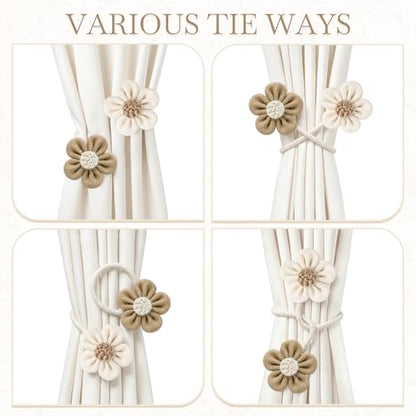 VIS'V Curtain Tiebacks, Boho Curtain Holdbacks, Cream and Khaki, 2 Pcs - color: Cream and Khaki