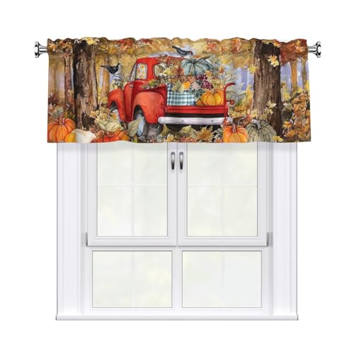 Autumn Pumpkin Curtain Valance 54x18 Inches Window Treatment Rod Pocket Valance for Kitchen Bathroom Bedroom - color: Autumn Pumpkin