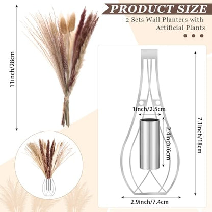 Otoolling Boho Wall Decor Set of 2, Silver, Pampas - color: Silver, style: Pampas