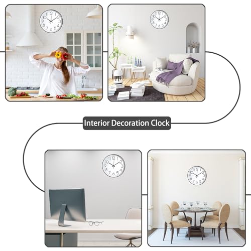 JUSTUP 8 Inch Modern Wall Clock, Silent Battery Operated Round Wall Clock - color: White