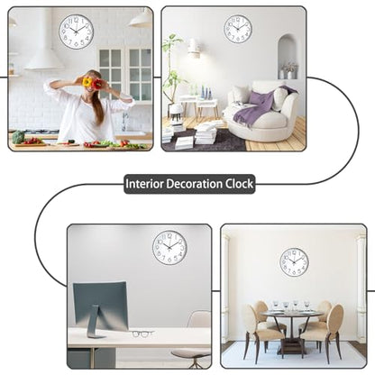 JUSTUP 8 Inch Modern Wall Clock, Silent Battery Operated Round Wall Clock - color: White