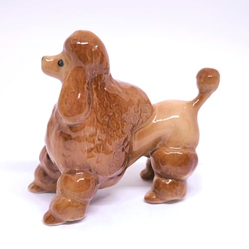 Handmade Ceramic Brown Poodle Figurine, Shelf Decor