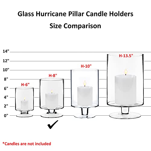 CYS EXCEL Glass Hurricane Pillar Candle Holder (H:8" W:4.75") | Multiple Size Choices Short Stem Candle Centerpieces | Stemmed Glass Cylinder Candle Vase - size: H-8" W-4.75"
