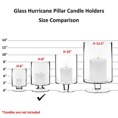 CYS EXCEL Glass Hurricane Pillar Candle Holder (H:8" W:4.75") | Multiple Size Choices Short Stem Candle Centerpieces | Stemmed Glass Cylinder Candle Vase - size: H-8" W-4.75"