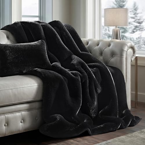 EverGrace Faux Chinchilla Fur Throw Blanket, 50"x60", Black Noir Mink - color: Black Noir Mink, size: 50"x60"