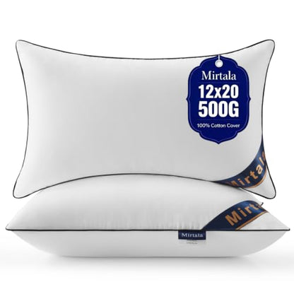 Mirtala 12"x20" Pillow Inserts Set of 2 with 100% Cotton Cover Decorative Square Throw 20" Pillows Living Room, Sofa, Couch, and Bed-White (2, 12 x 20 Inch) - size: 12 x 20 Inch