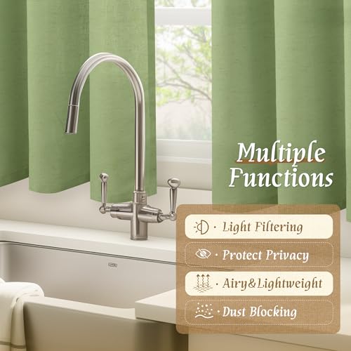 LAMIT Kitchen Window Linen Curtains 30 Inch Length Over Sink, Sage Green - color: Rod Pocket - Sage Green, size: 29"W x 30"L (Pack of 2)