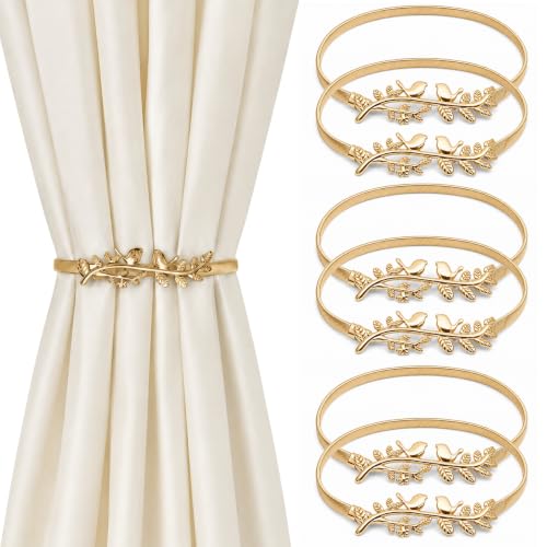 6Pack Curtain Tiebacks Aluminum Alloy Spring Design Curtain Holdback Leaf Carving Design Curtain Ties for Drapes Curtain Ties Backs Curtain Modern Style Curtain Holdback Decor(Gold Bird) - color: Gold Bird