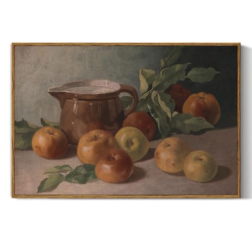 InSimSea Framed Canvas Wall Art Vintage Aesthetic Room Decor, Harvest Apples Still Life Oil Painting Artwork Abstract Wall Pictures Prints, Farmhouse Fruit Wall Decor Bedroom Kitchen 16x24in - color: Apple, size: 24"L x 16"W