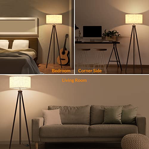 LEPOWER Wood Tripod Floor Lamp, Mid Century Standing Lamp for Living Room - color: Walnut