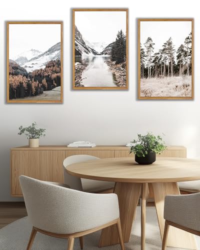UPWOIGH Alpine Lake Framed Wall Art Set of 3, 16 x 24 Inch - color: Grey Mountain, size: 24"L x 16"W