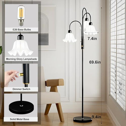 Lightdot Flower Floor Lamp 3 Light Black Dimmable Tall Floral Floor Lamps - color: 3 Flower Down-Black