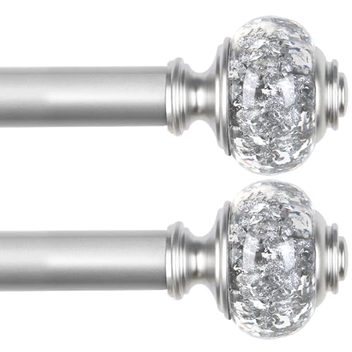 USFOOK 2 Pack Silver Curtain Rods for Windows 48 to 84 Inch, 7/8 inch Telescoping Splicing Drapery Rods 32 to 86 Inch, Decoration for Home with Decorative Translucent Finials - color: Silver, size: 48-84"(2 Pack)