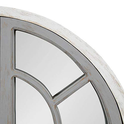 Kate and Laurel Boldmere Large Traditional Wood Windowpane Arch Mirror, 28x44, Gray and White - color: White/Gray, size: 44"L x 28"W