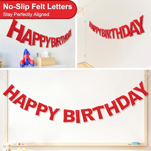 Pre-Strung Felt Happy Birthday Banner Red Garland Set - color: Red