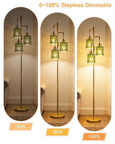 Lightdot Green Glass Floor Lamp Farmhouse Mid Century Standing Tall Lamp - color: 3 Green Glass-Gold G
