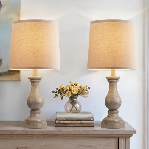 22" Farmhouse Table Lamps Set of 2, Rustic Bedside Lamps for Bedroom - color: F. Wood Painted