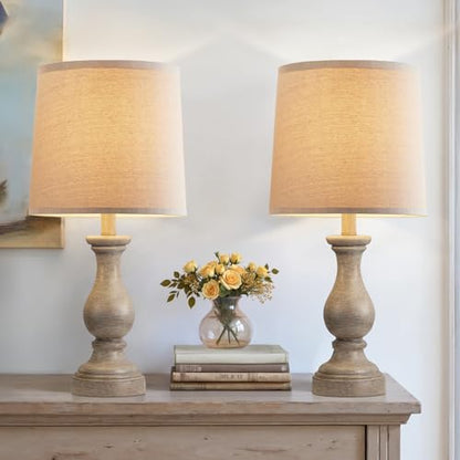 22" Farmhouse Table Lamps Set of 2, Rustic Bedside Lamps for Bedroom - color: F. Wood Painted