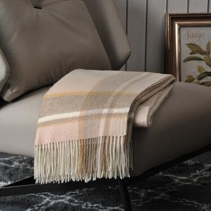 EP Mode 100% Pure Cashmere Throw Blanket for Sofa, Beige Border - color: Beige Border