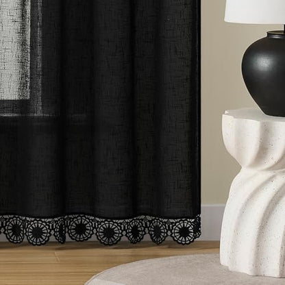 Gibelle Black Boho Bedroom Curtains 84 Inch Length, Farmhouse Linen Curtains for Living Room, Bohemian Country Window Curtain Panels Tassel Draperies, 56’’W x 84’’L - color: Black, size: 56"W x 84"L (Pack of 1)