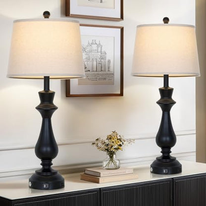 Cinkeda Touch Lamps for Night Stands Set of 2-29.5" Tall Bedside Lamp with USB C+A, 3 Way Dimmable Bedroom Lamps, Black Metal Table Lamps for Living Room - color: Black