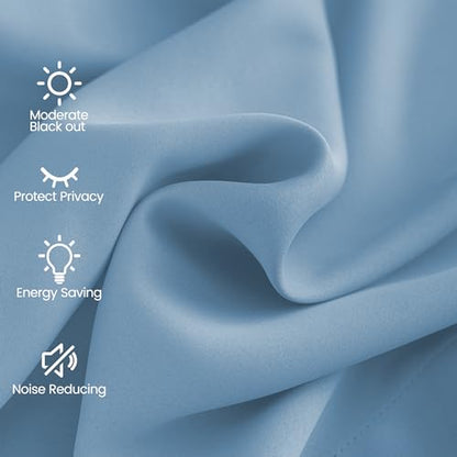 Extra Long Grommet Blackout Curtains, 1 Panel, Light-Blue, W52 x L132 - color: Light-blue, size: 52"W x 132"L (Pack of 1)