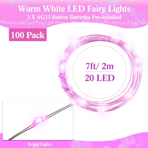 Hortsun 100 Pack Battery Operated Fairy Lights 7 ft 20 LED, Pink - color: Pink Light