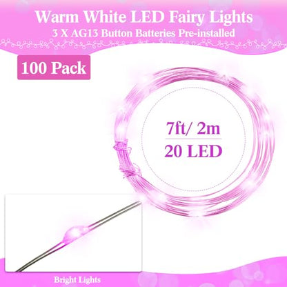 Hortsun 100 Pack Battery Operated Fairy Lights 7 ft 20 LED, Pink - color: Pink Light