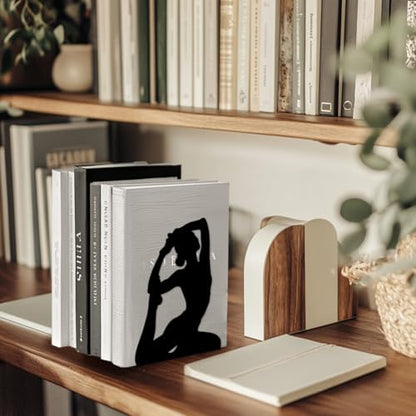 Peacoblue 5.3"x4.3"x6.7" Metal Bookends, Heavy Duty Book Ends for Shelves - style: Yoga