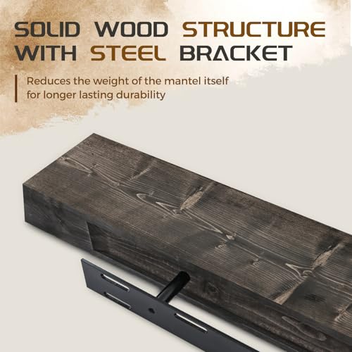 48x7x3in Solid Pine Wood Fireplace Mantel, Weathered Black - color: Weathered Black, size: 48x3x7-solid