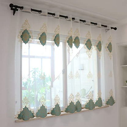 SLOW SOUL 2 Panels European Luxury Curtains Velvet Embroidered Tulle for Living Room Kitchen Bedroom Sheer Curtain with Grommet Light Green 50W X 69L inch - color: Lightgreen/Grommets, size: 50"W x 69"L (Pack of 2)