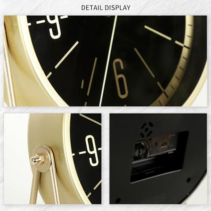 Vintage Metal Desk Clock, Gold Black