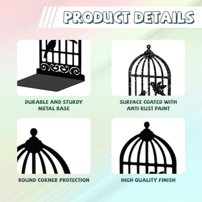 Peacoblue 5.3"x4.3"x7.9" Metal Bookends, Heavy Duty Book Ends for Shelves - color: Birdcage and Bird