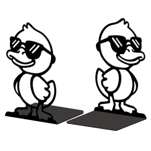 Peacoblue 5.3"x4.3"x7.9" Metal Bookends, Heavy Duty Book Ends for Shelves - style: Cute Duck with Sunglasses