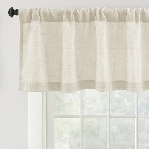 DriftAway Linen Textured Curtain Valances for Windows Light Filtering 3 Inch Rod Pocket Farmhouse Country Rustic Kitchen Valances for Bedroom Living Room Bathroom 18 inch Length Beige - color: Beige, size: 52"W x 18"L (Pack of 1)