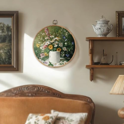 Funny Bathroom Wall Art Decor, Retro Dark Green Botanical Round Wall Art - color: flowers 0626
