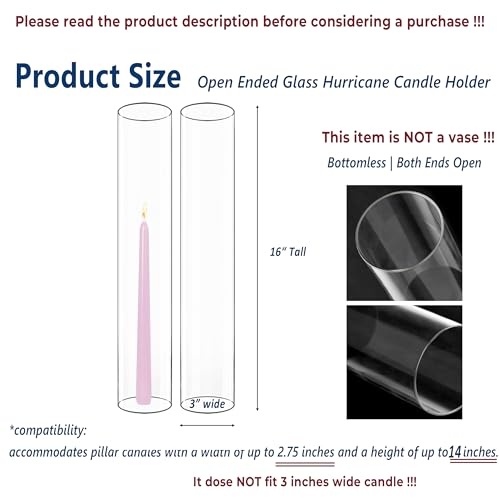CYS EXCEL 6 PCS (H:16" D:3") Open Ended Clear Glass Hurricane Candleholder Tube Lamp Shade Open Flame Candlestick Holder Chimney Tube Cover Bottomless Cylinder - size: 3" wide x 16" tall