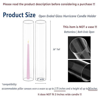 CYS EXCEL 6 PCS (H:16" D:3") Open Ended Clear Glass Hurricane Candleholder Tube Lamp Shade Open Flame Candlestick Holder Chimney Tube Cover Bottomless Cylinder - size: 3" wide x 16" tall
