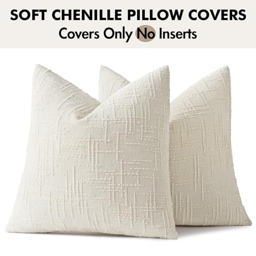 MIULEE Chenille Textured Throw Pillow Covers Cream White 18x18 Set of 2 - color: Cream White, size: 18" x 18" (Pack of 2)